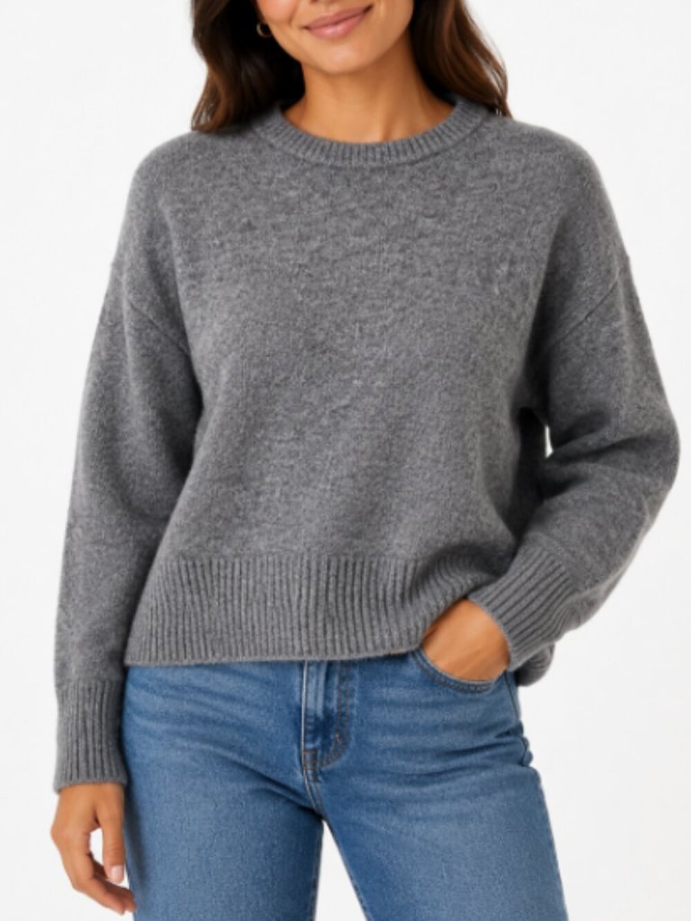 SUNCOO Pull Persan Heather Gray Crewneck Sweater Sz Small Wool Neutral Preppy